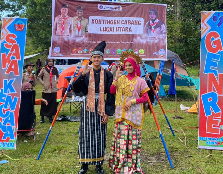 Kontingen Kwarcab Luwu Utara Wakili Sulsel Kenakan Pakaian Adat Baju Bodo di Peran Saka Tingkat Nasional