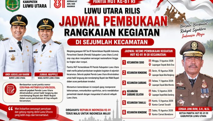 Panitia HUT ke-81 RI Luwu Utara Rilis Jadwal Pembukaan Rangkaian Kegiatan di Sejumlah Kecamatan
